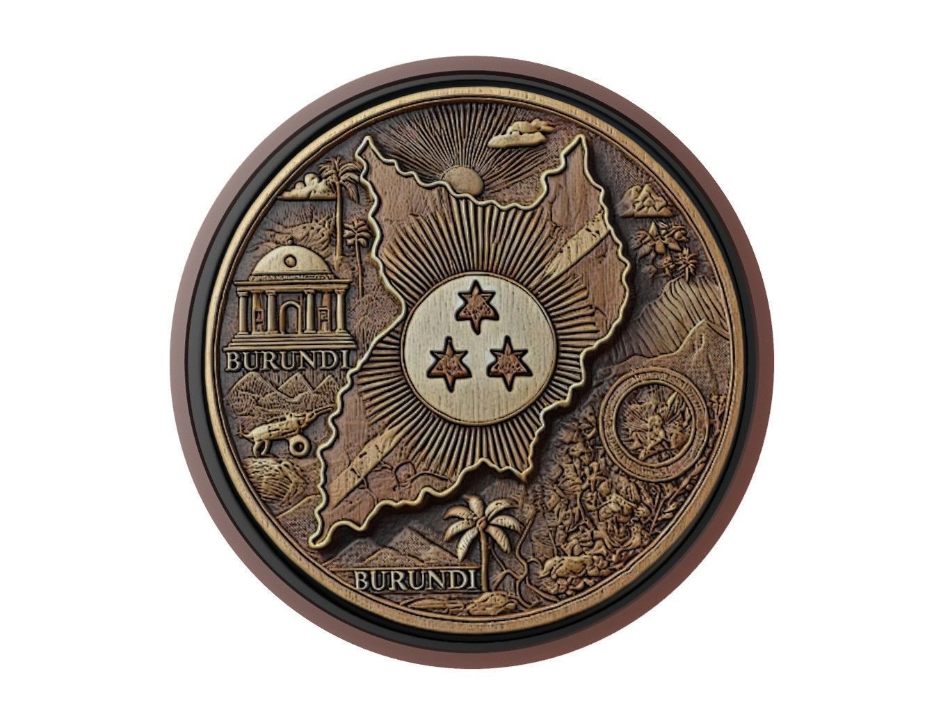 Burundi Map Medallion Relief 3D print model_1