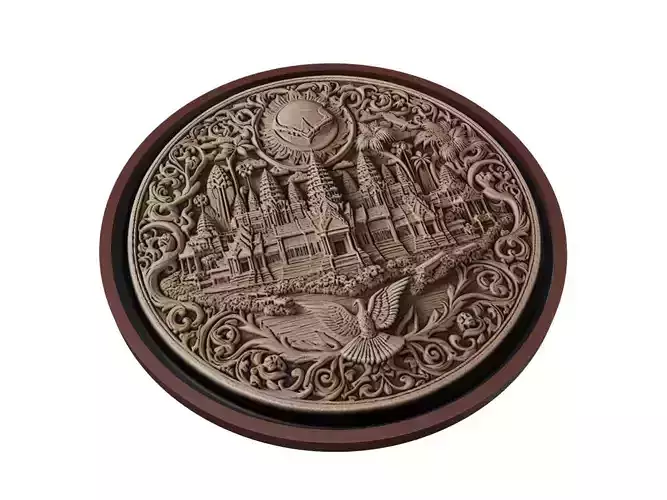 Cambodia Map Medallion Relief