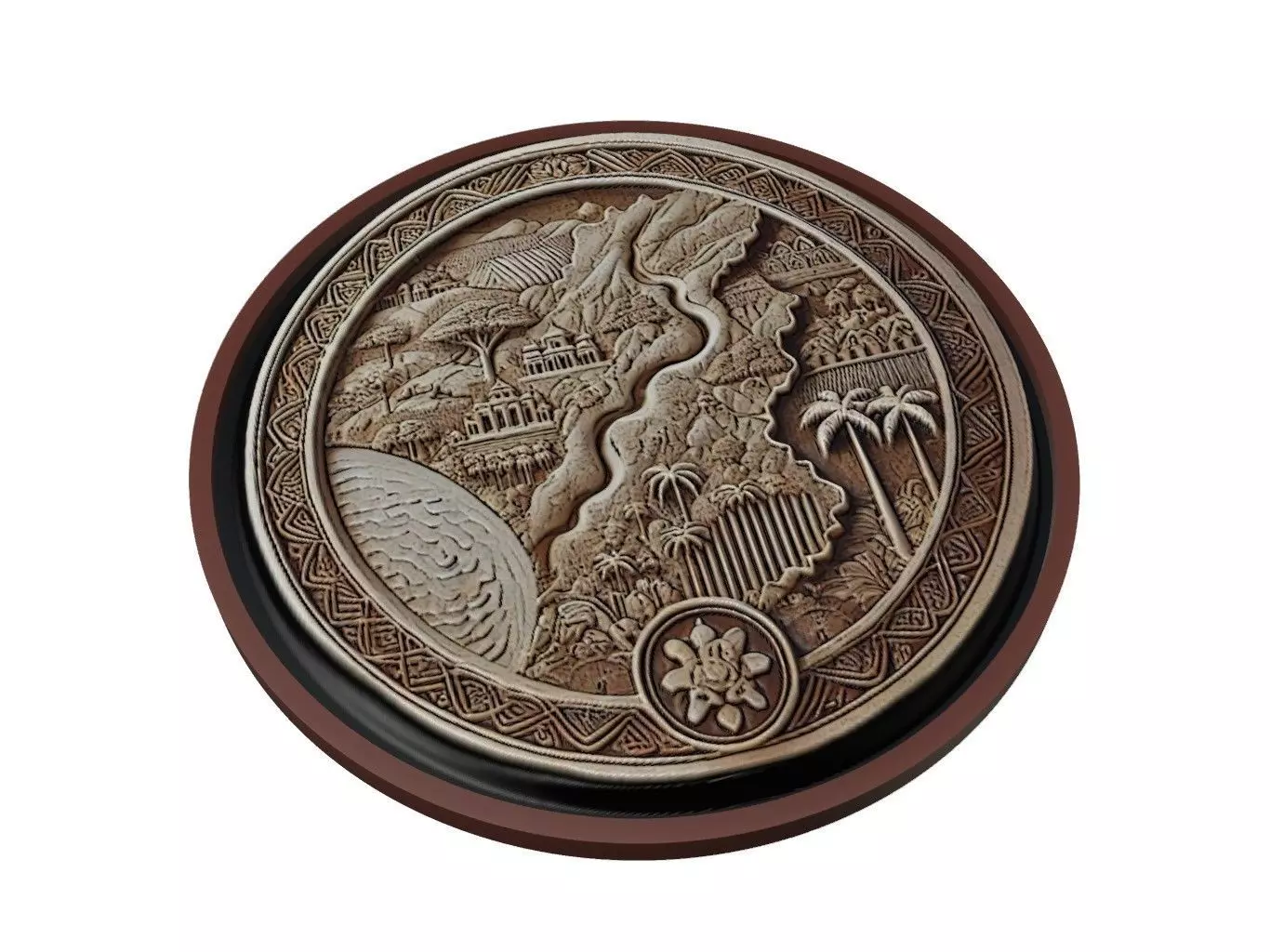 Cameroon Map Medallion Relief 3D print model_0