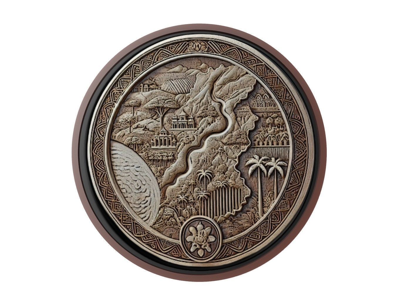 Cameroon Map Medallion Relief 3D print model_1