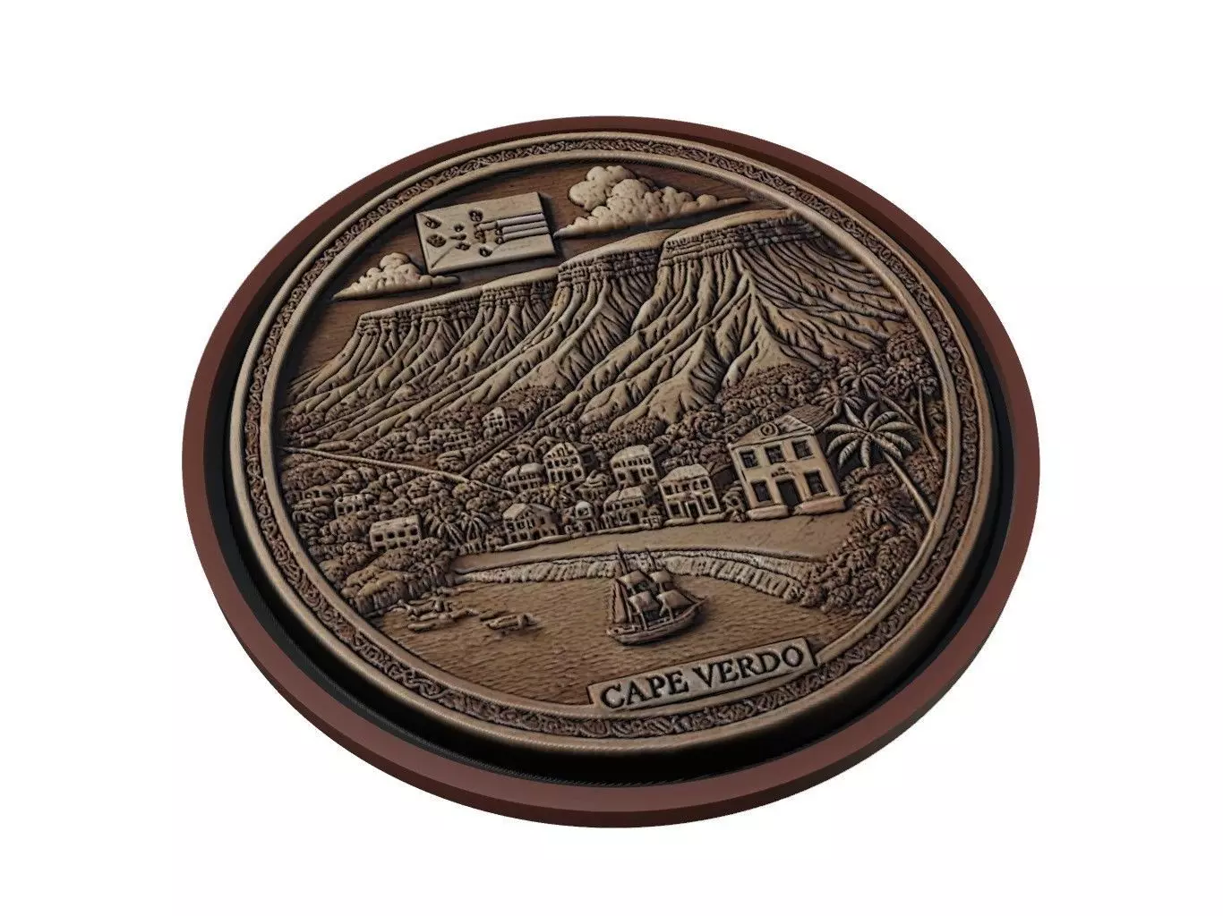 Cape Verde Map Medallion Relief 3D print model