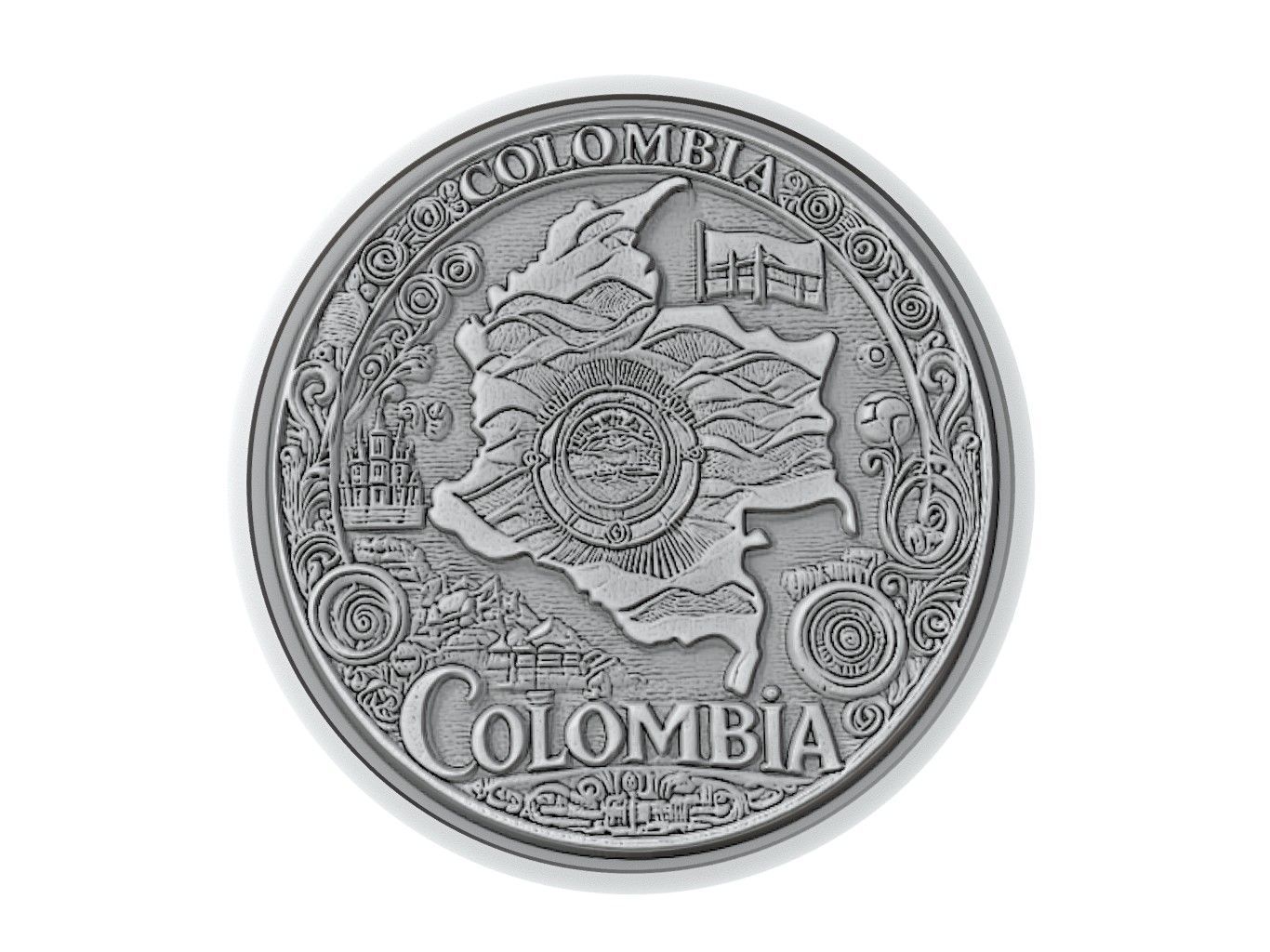 Colombia Map Medallion Relief 3D print model_3