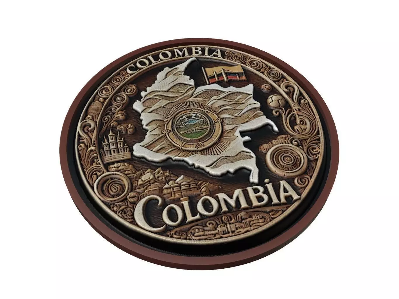 Colombia Map Medallion Relief 3D print model_0