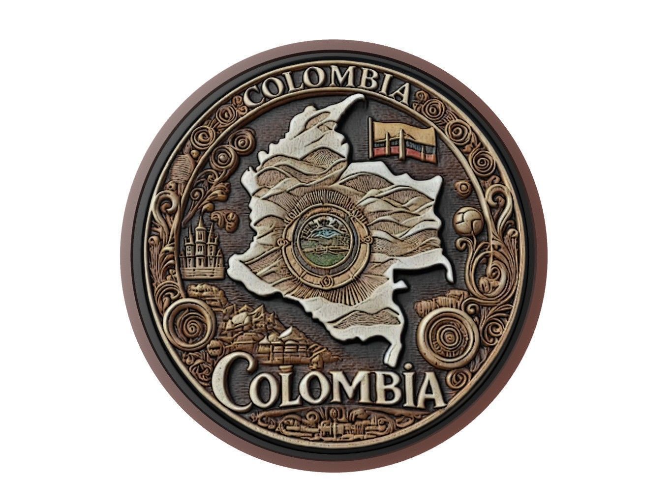 Colombia Map Medallion Relief 3D print model_1