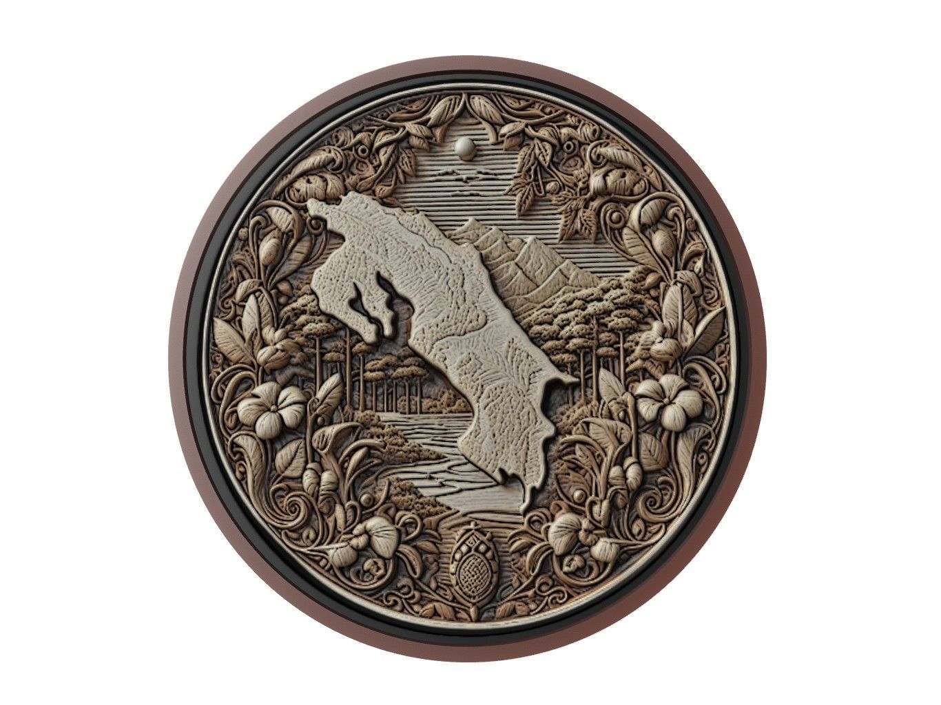 Costa Rica Map Medallion Relief 3D print model_1