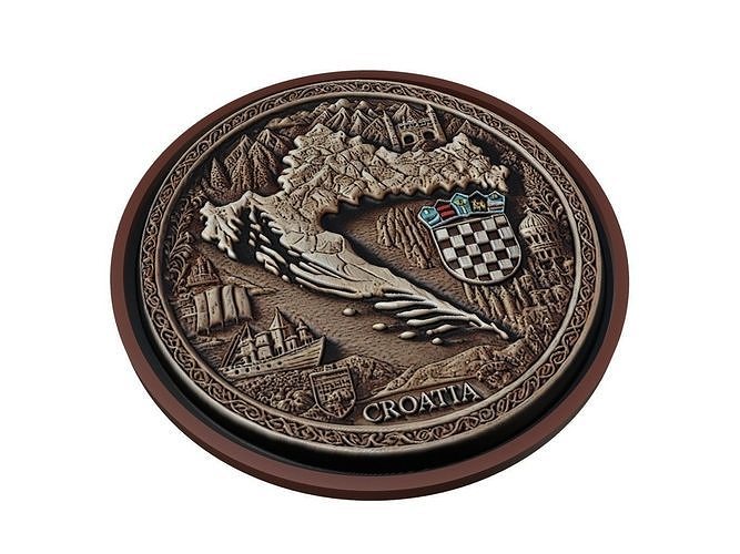 Croatia Map Medallion Relief 3D print model