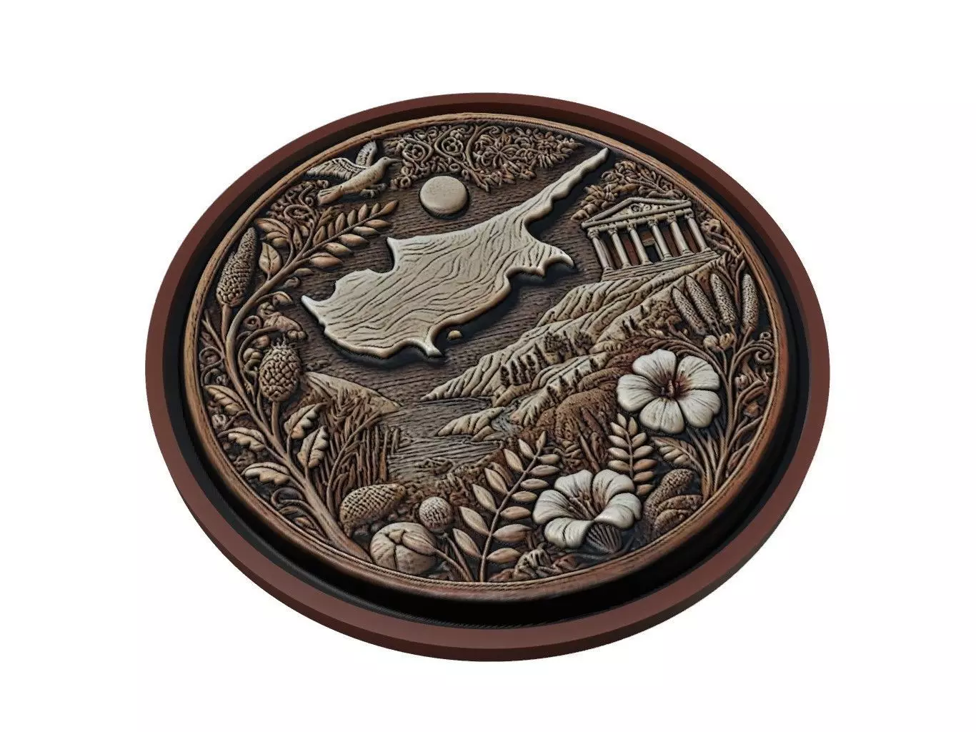 Cyprus Map Medallion Relief 3D print model_0