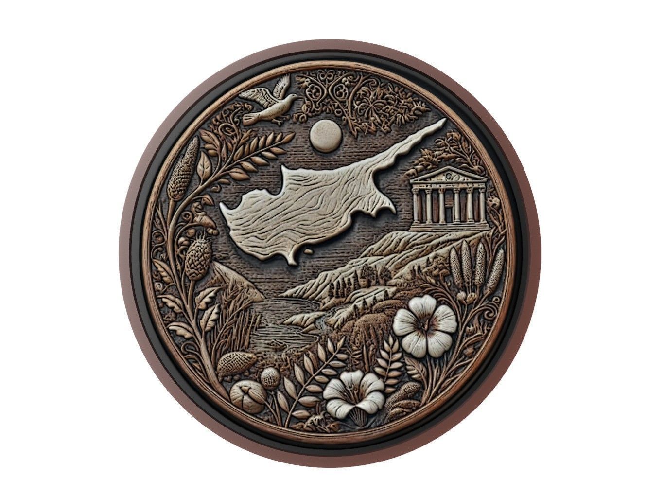 Cyprus Map Medallion Relief 3D print model_1