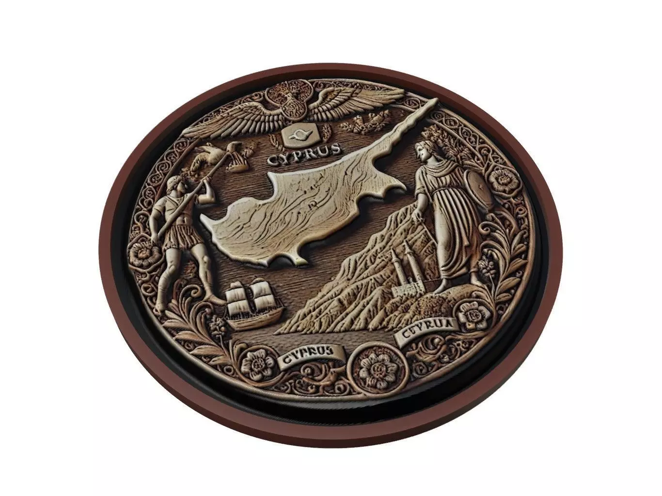 Cyprus Map Medallion Relief 3D print model