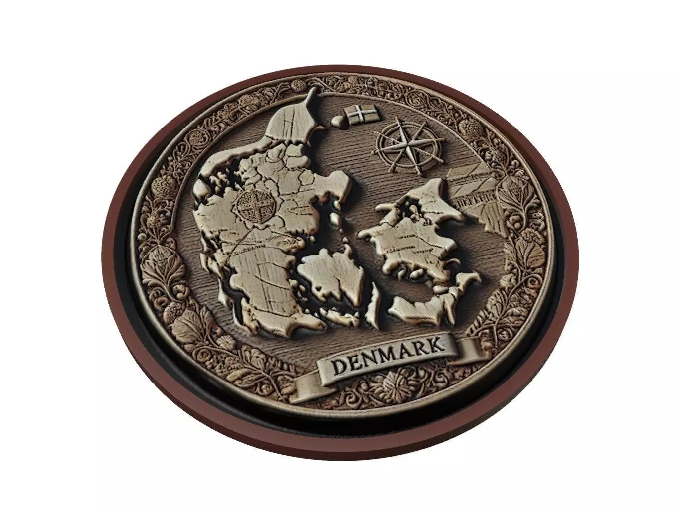 Denmark Map Medallion Relief 3D print model