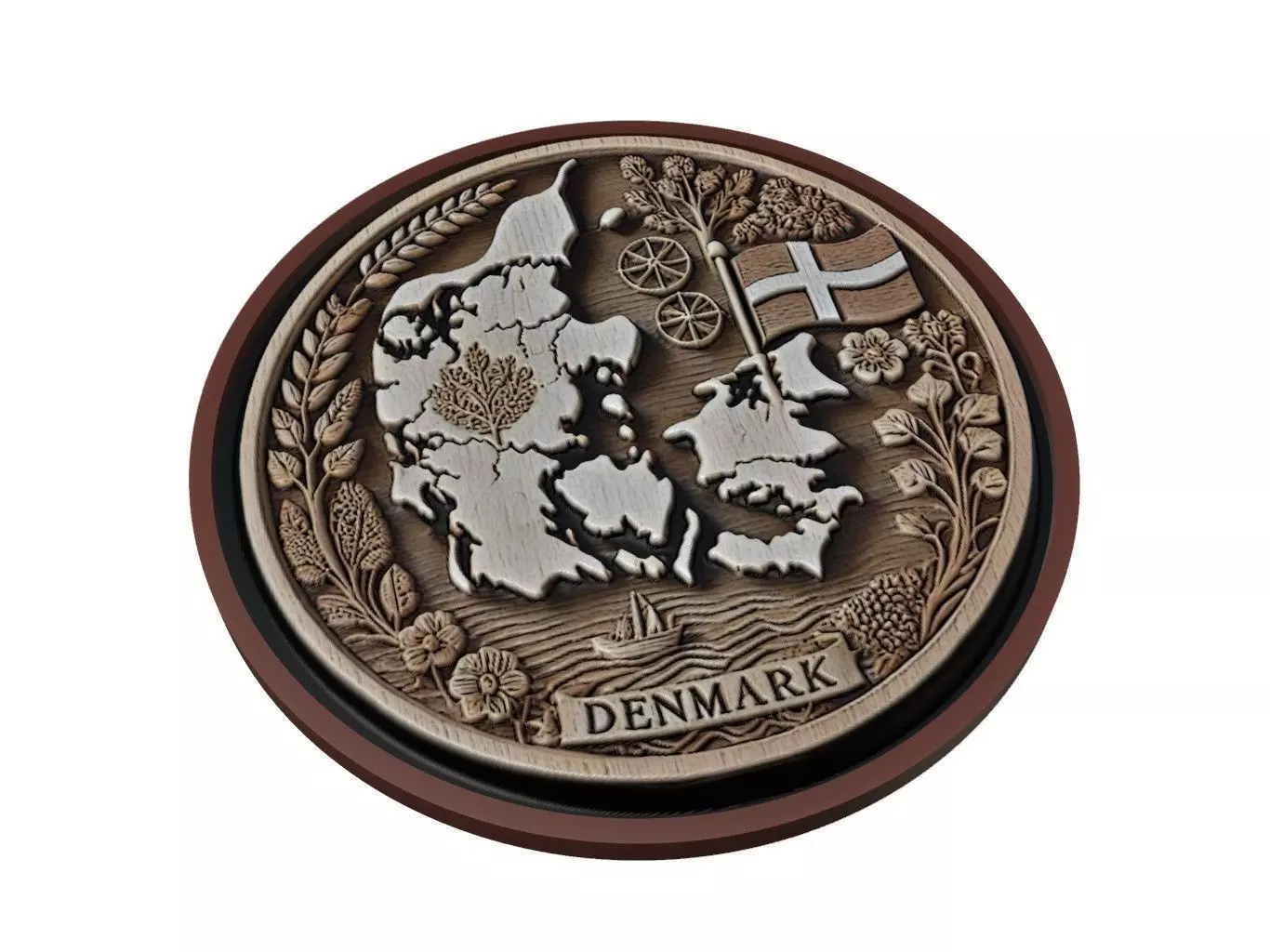 Denmark Map Medallion Relief 3D print model_0