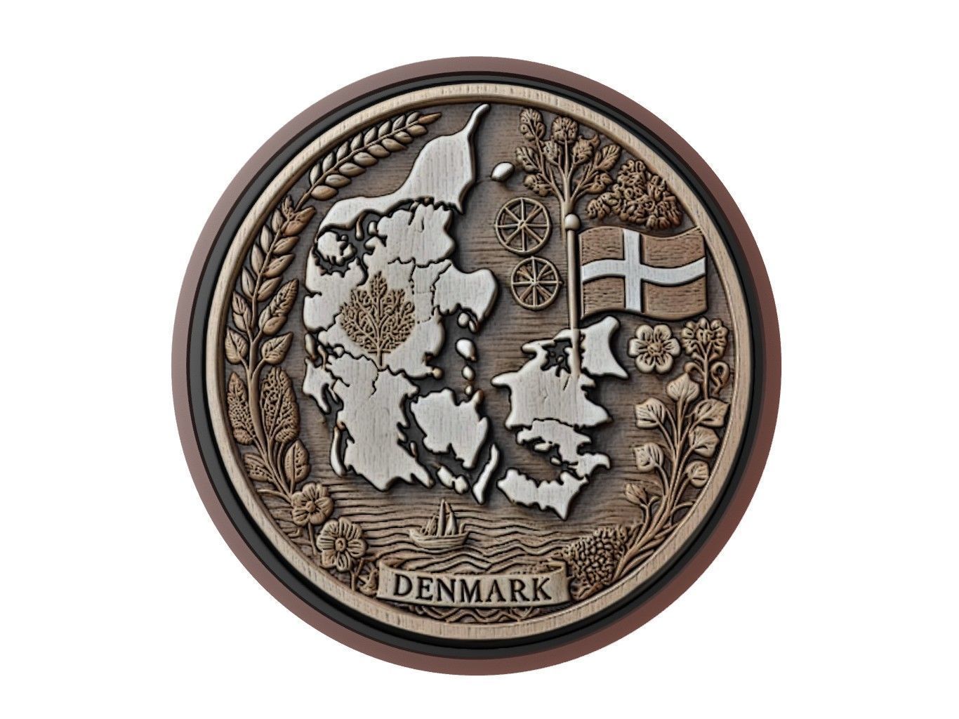Denmark Map Medallion Relief 3D print model_1
