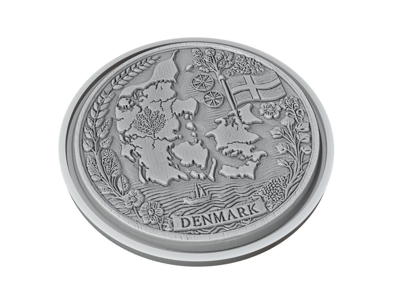 Denmark Map Medallion Relief 3D print model_2