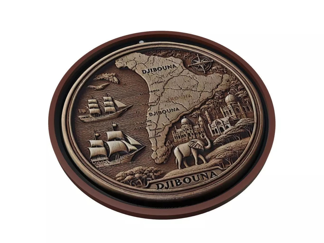 Djibouti Map Medallion Relief 3D print model