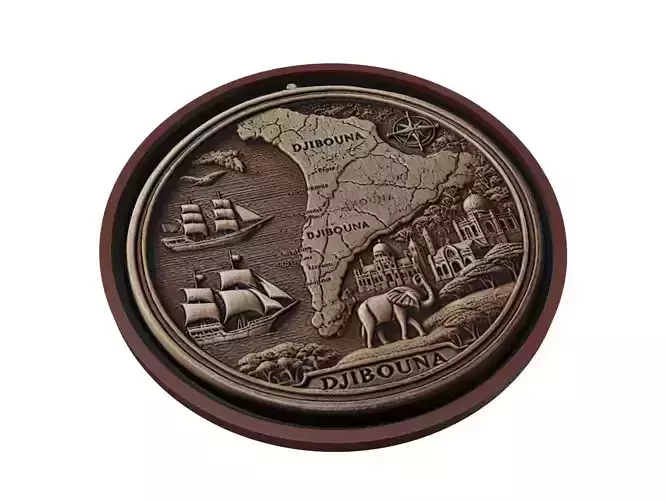 Djibouti Map Medallion Relief