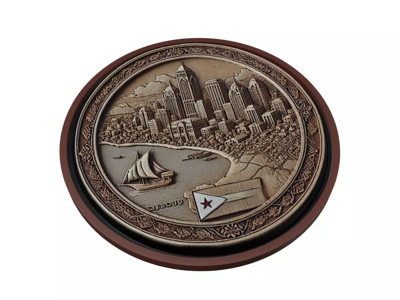 Djibouti Map Medallion Relief 3D print model_0