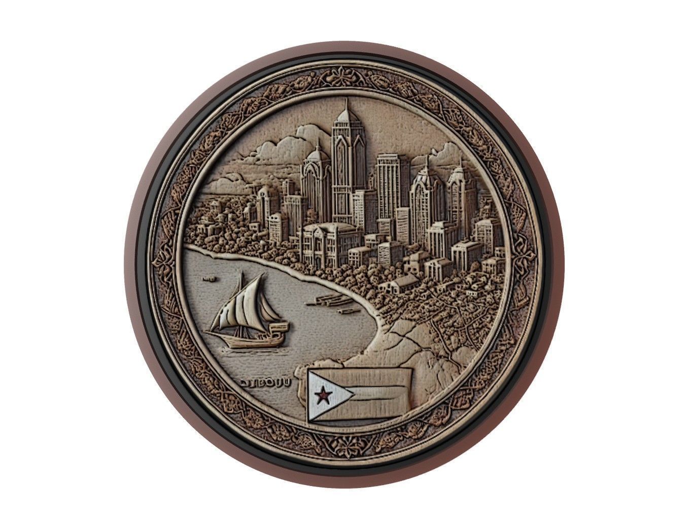 Djibouti Map Medallion Relief 3D print model_1