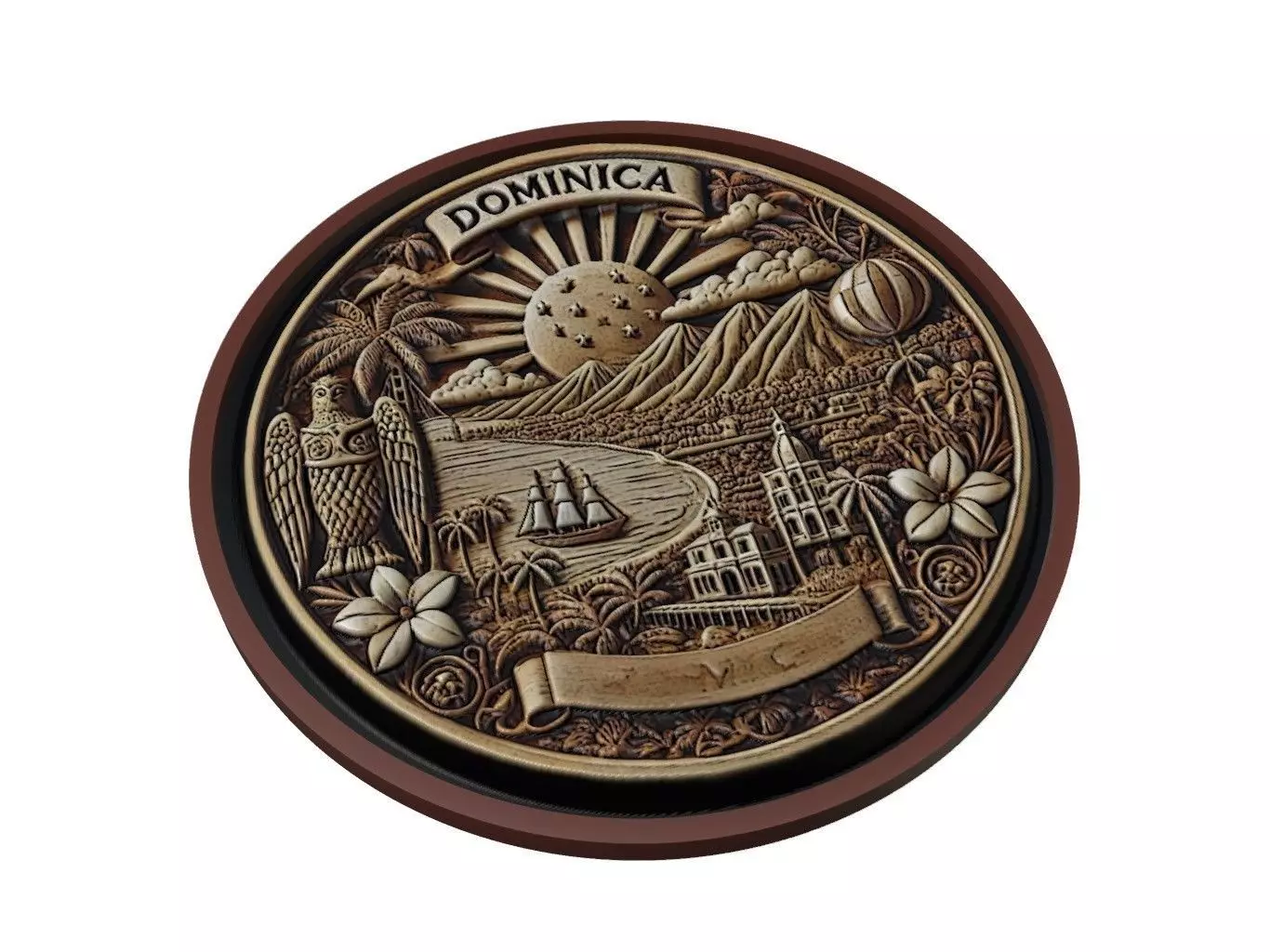 Dominica Map Medallion Relief 3D print model
