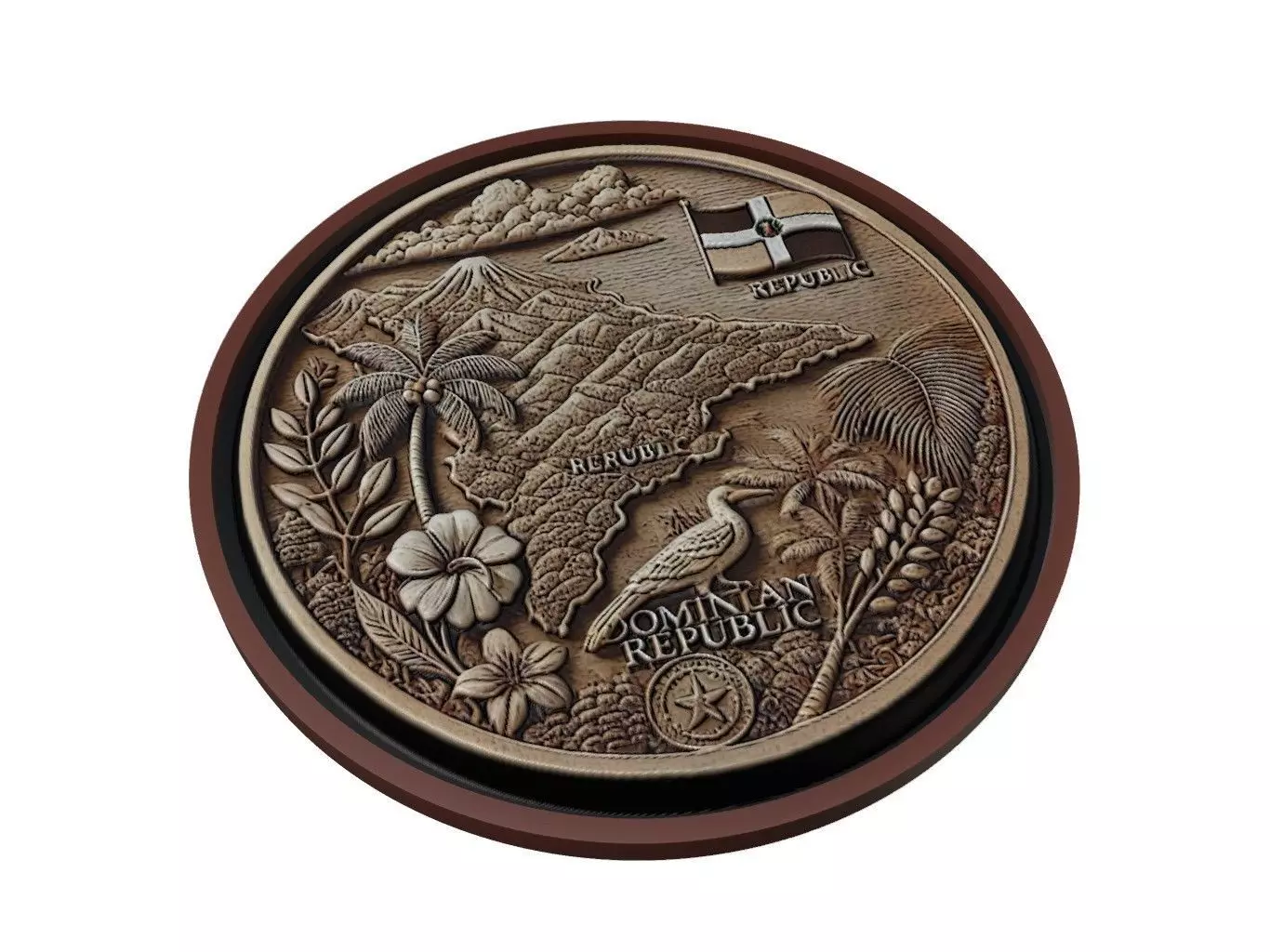 Dominican Republic Map Medallion Relief 3D print model_0