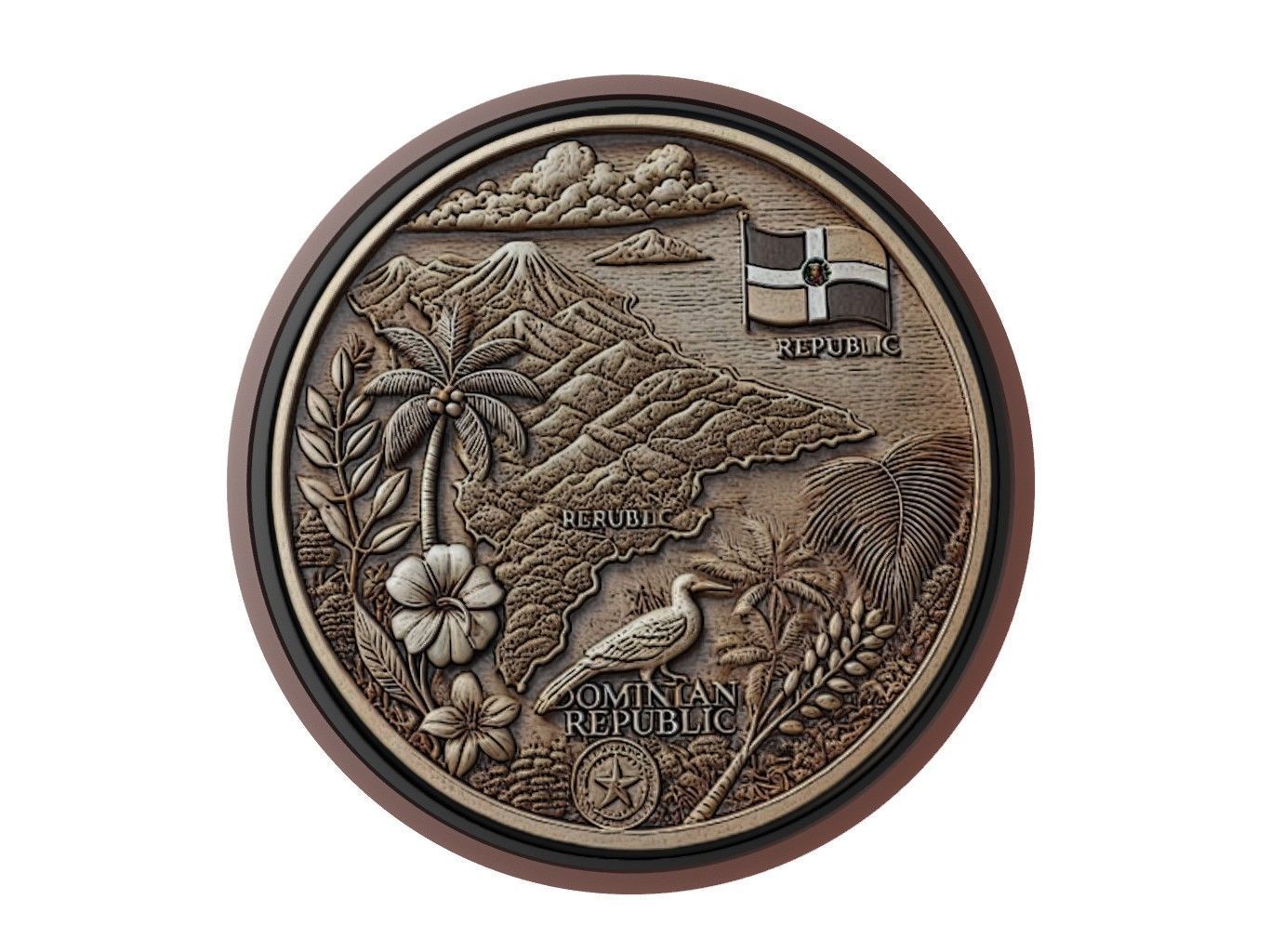 Dominican Republic Map Medallion Relief 3D print model_1