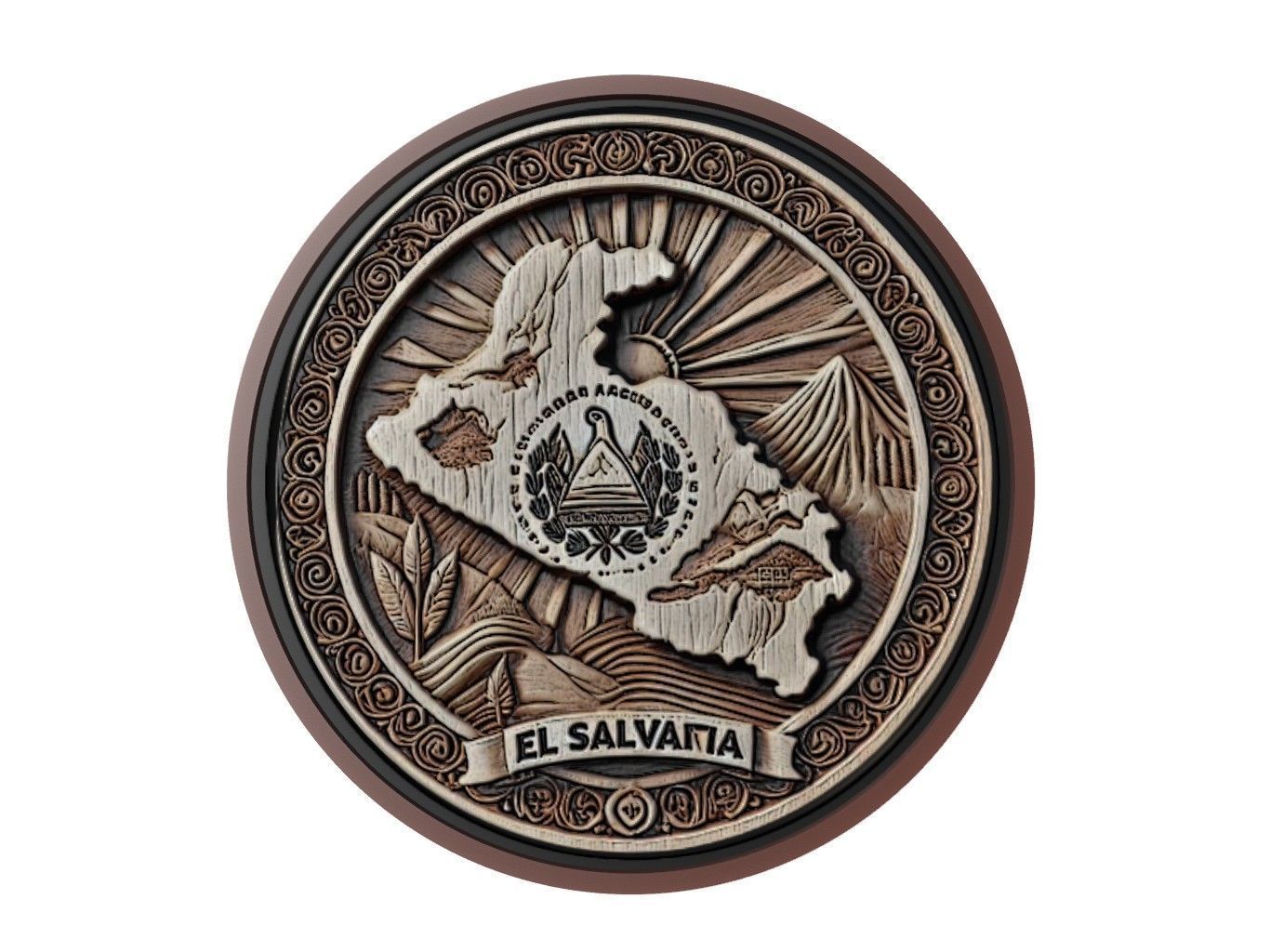 El Salvador Map Medallion Relief 3D print model_1