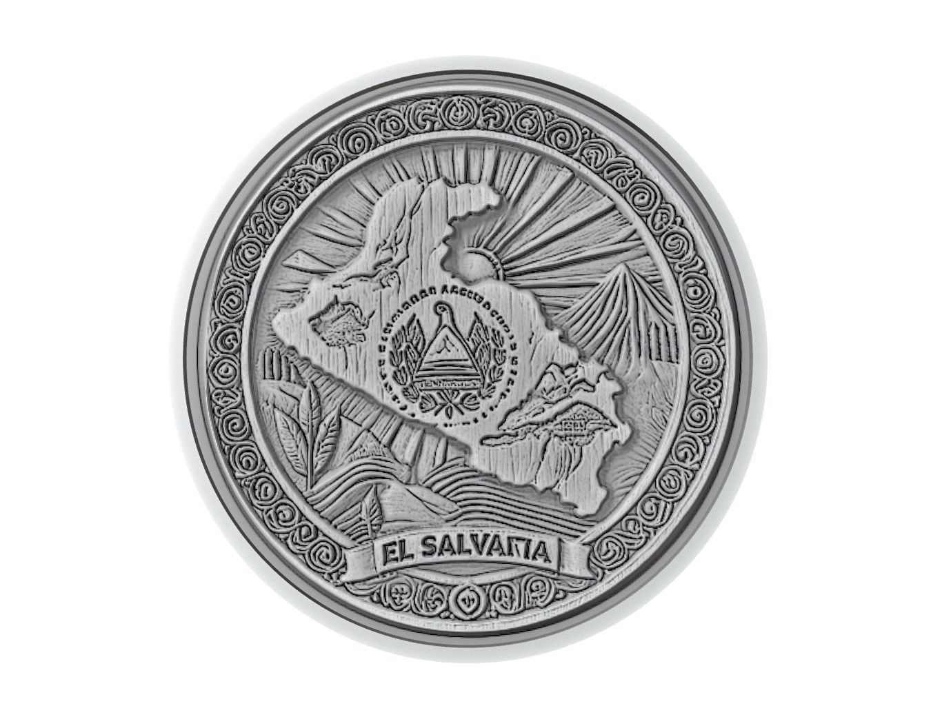 El Salvador Map Medallion Relief 3D print model_3