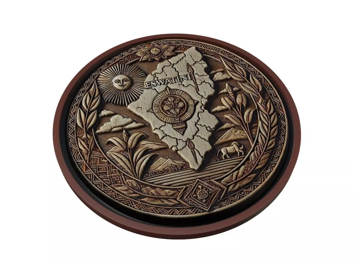 Eswatini Map Medallion Relief 3D print model_0