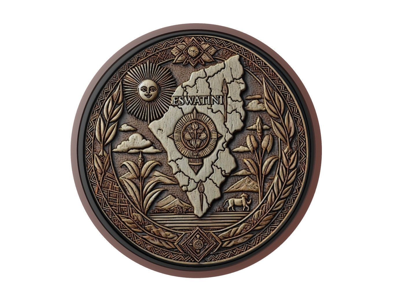 Eswatini Map Medallion Relief 3D print model_1