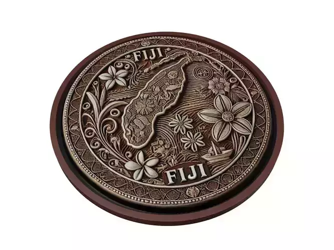 Fiji Map Medallion Relief 3D print model