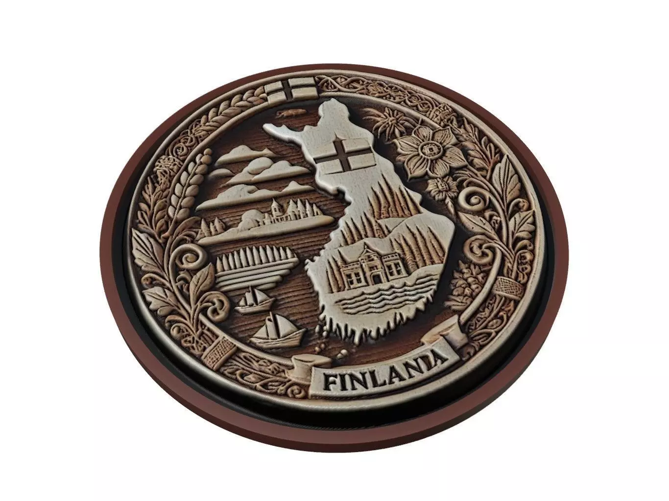 Finland Map Medallion Relief 3D print model