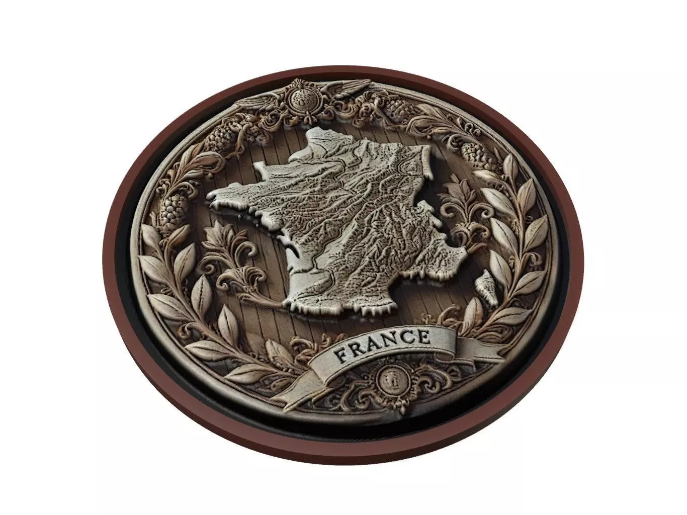 France Map Medallion Relief 3D print model