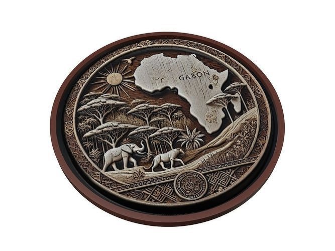 Gabon Map Medallion Relief 3D print model
