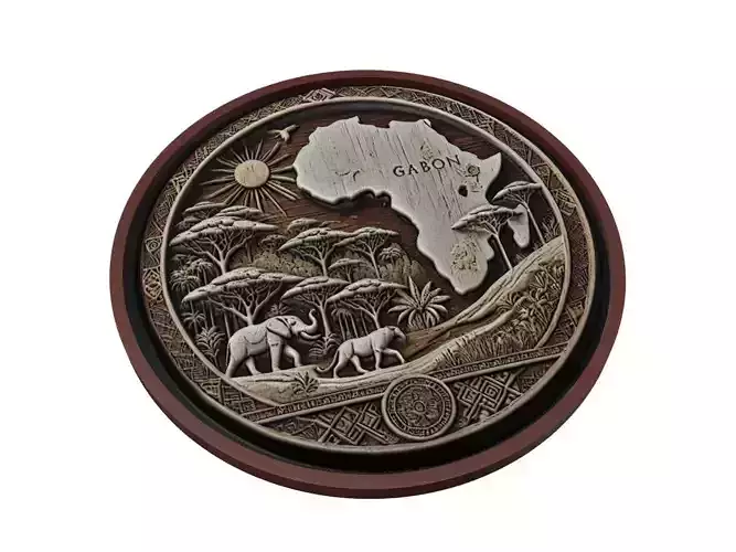 Gabon Map Medallion Relief 3D print model