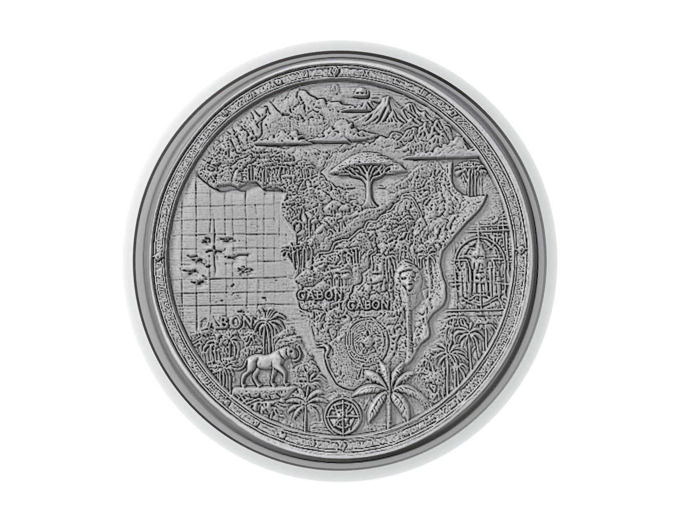 Gabon Map Medallion Relief 3D print model_3