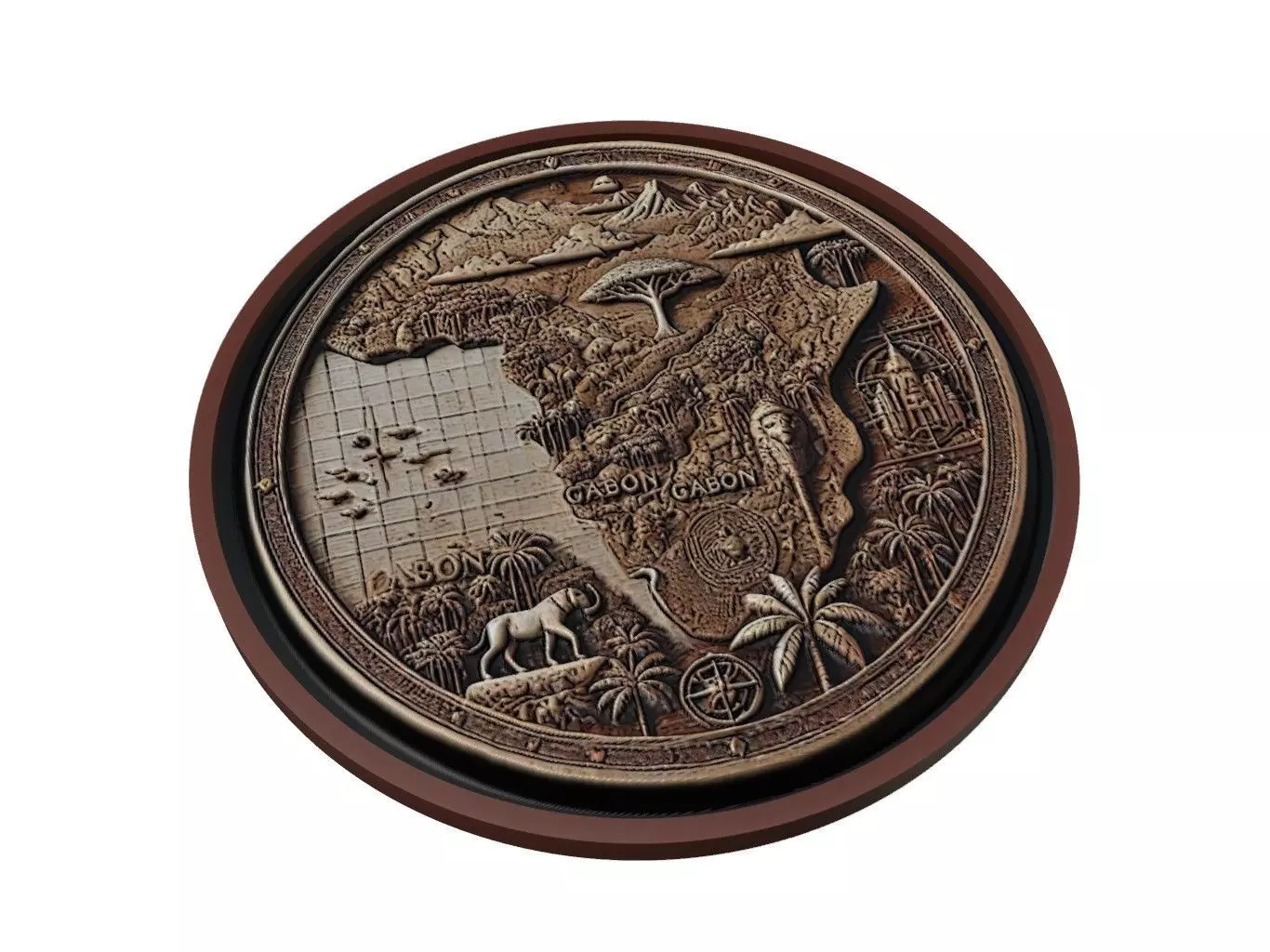 Gabon Map Medallion Relief 3D print model_0