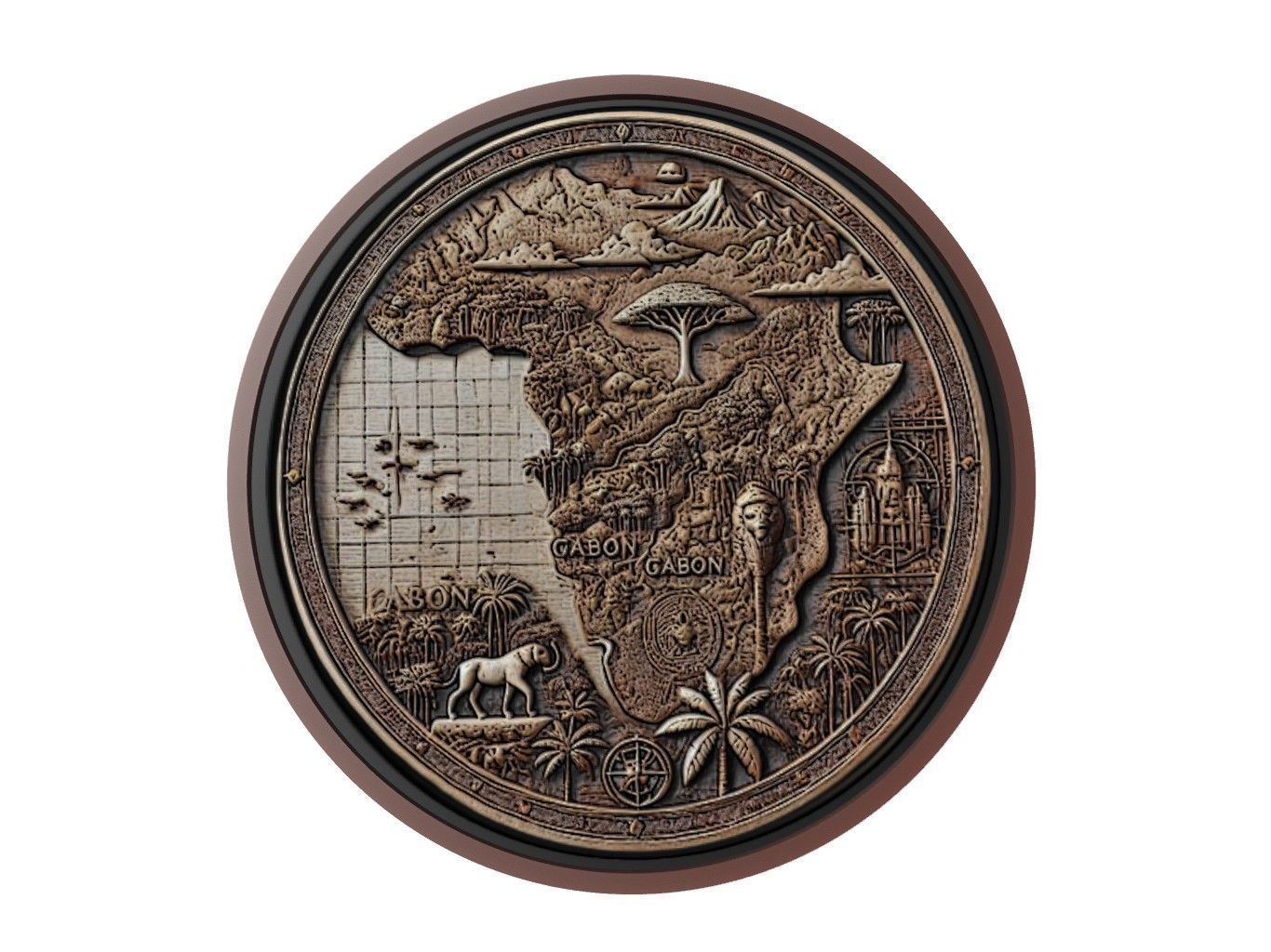 Gabon Map Medallion Relief 3D print model_1