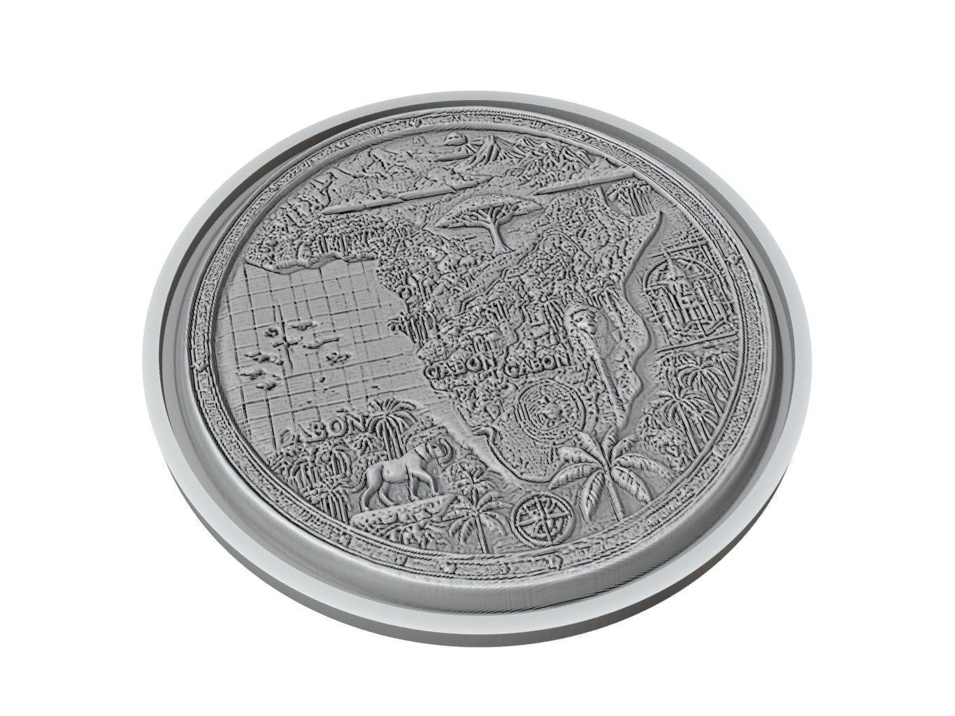 Gabon Map Medallion Relief 3D print model_2