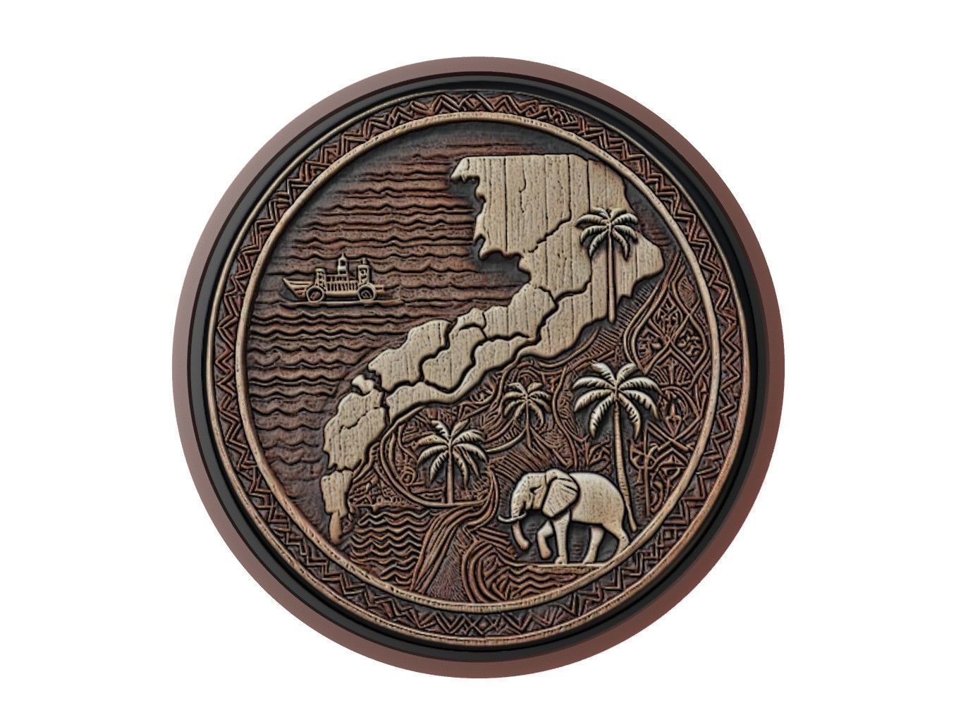 Gambia Map Medallion Relief 3D print model_1