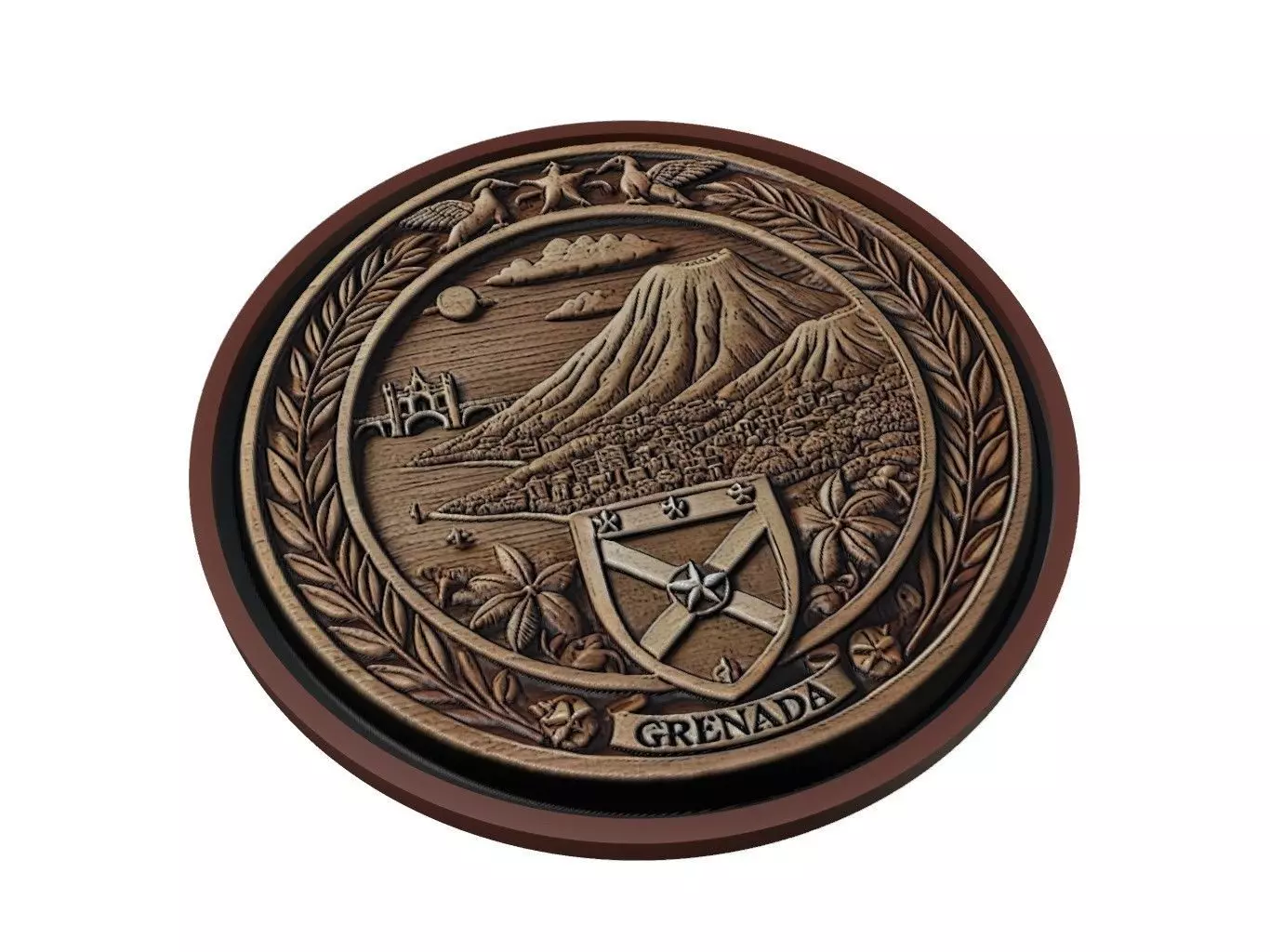Grenada Map Medallion Relief 3D print model