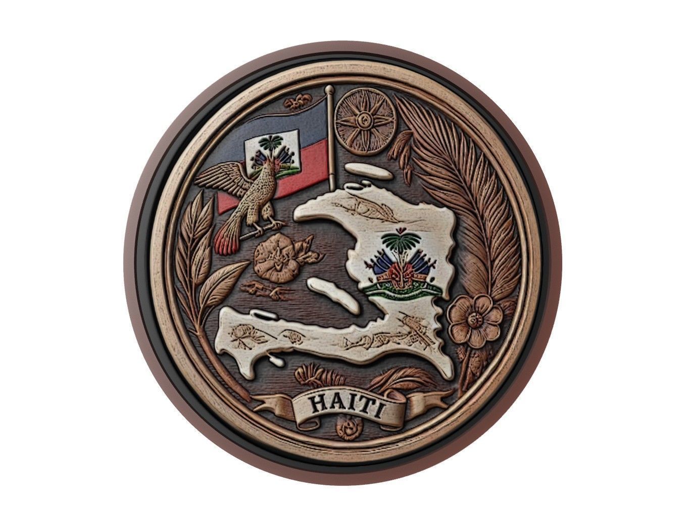 Haiti Map Medallion Relief 3D print model_1