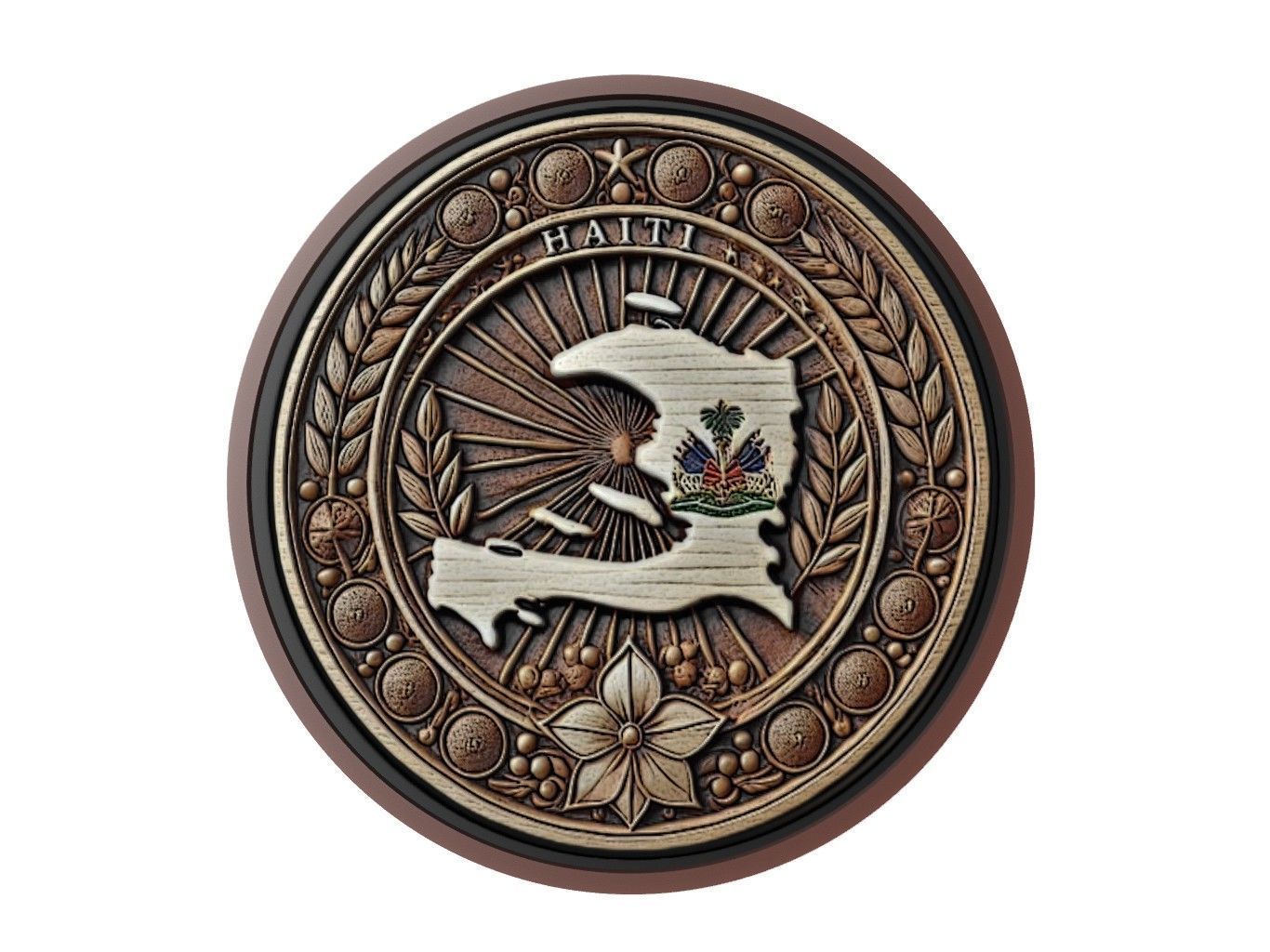 Haiti Map Medallion Relief 3D print model_1
