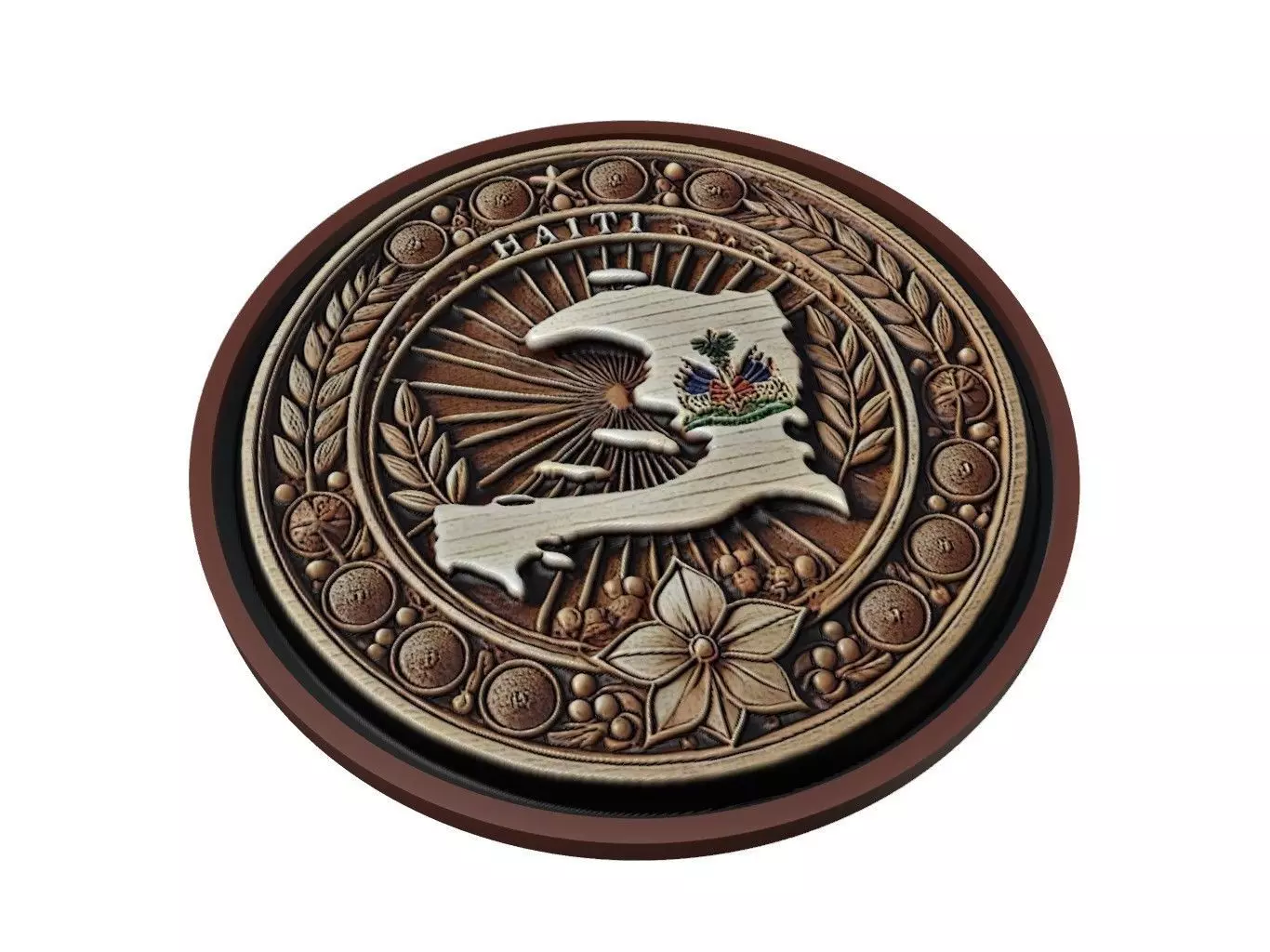 Haiti Map Medallion Relief 3D print model_0