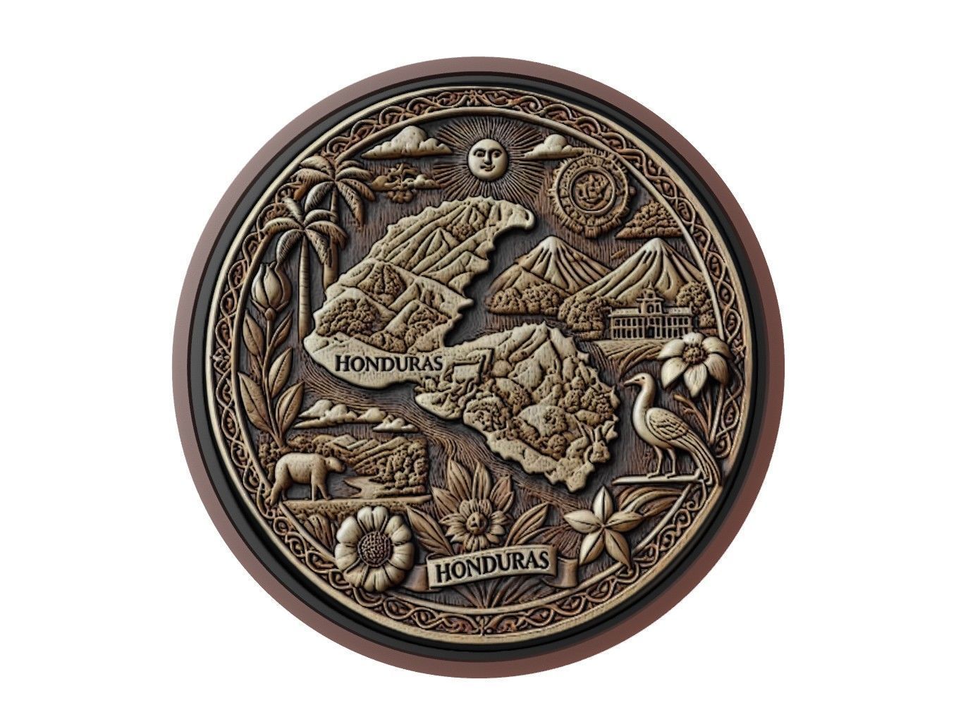 Honduras Map Medallion Relief 3D print model_1