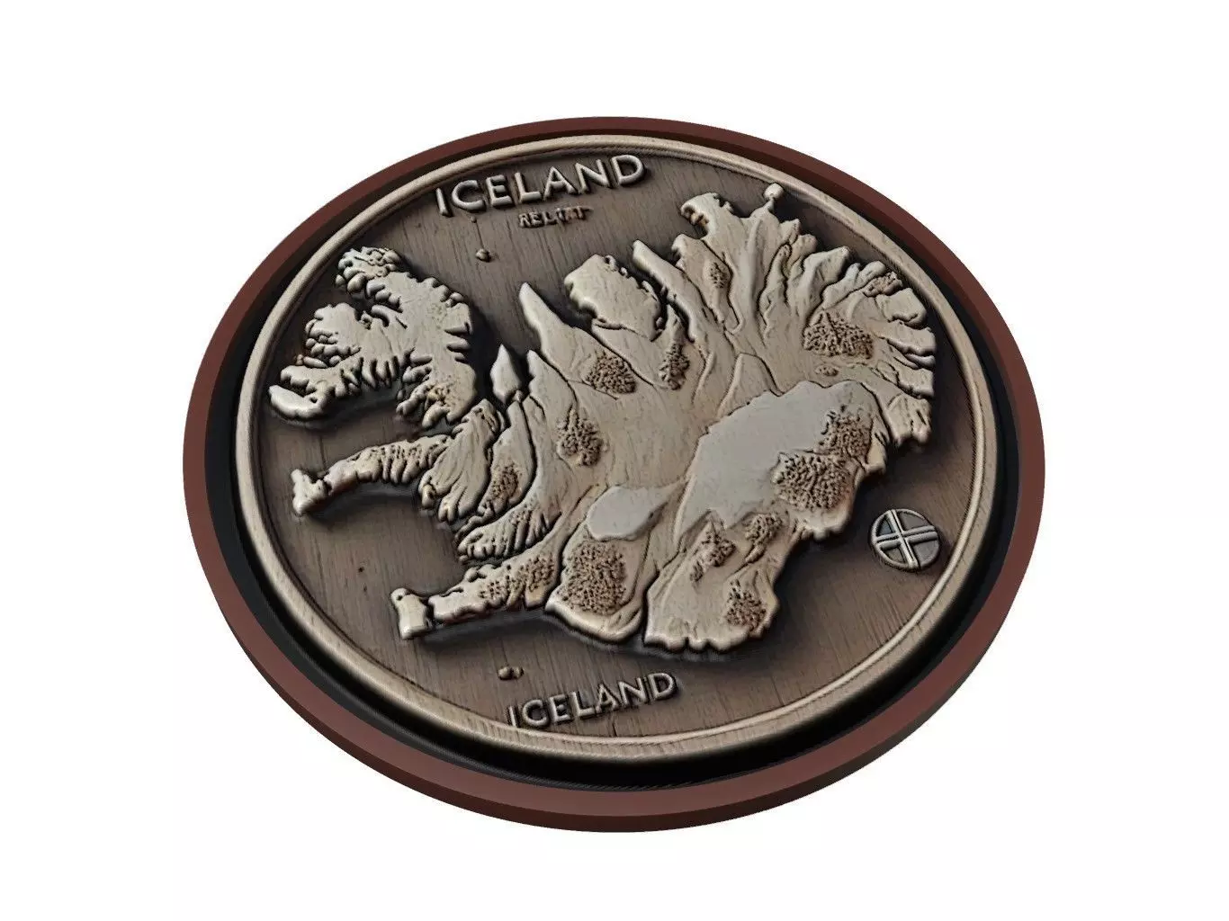 Iceland Map Medallion Relief 3D print model