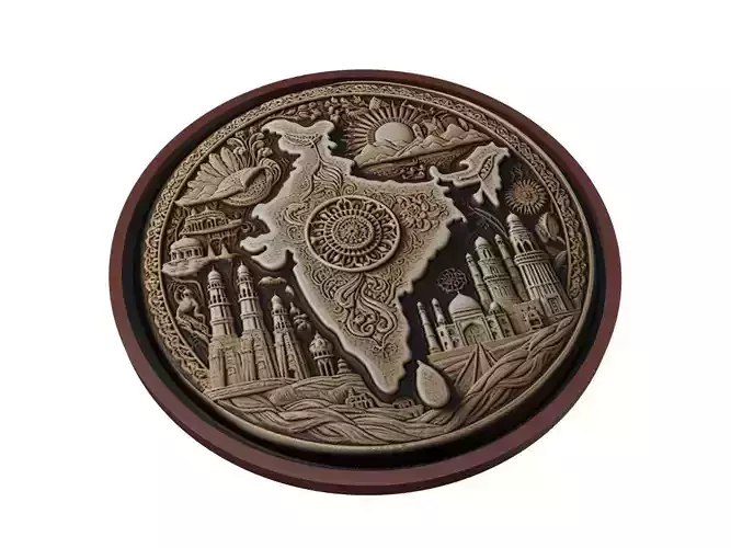 India Map Medallion Relief 3D print model