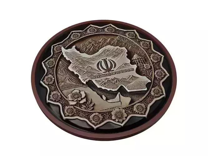 Iran Map Medallion Relief