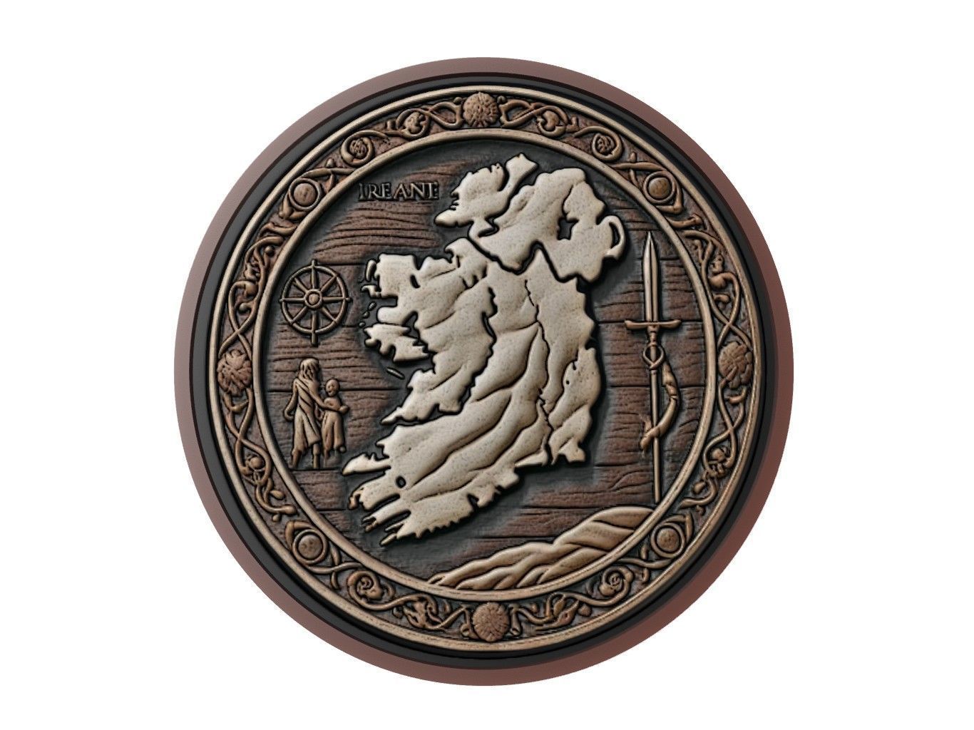 Ireland Map Medallion Relief 3D print model_1