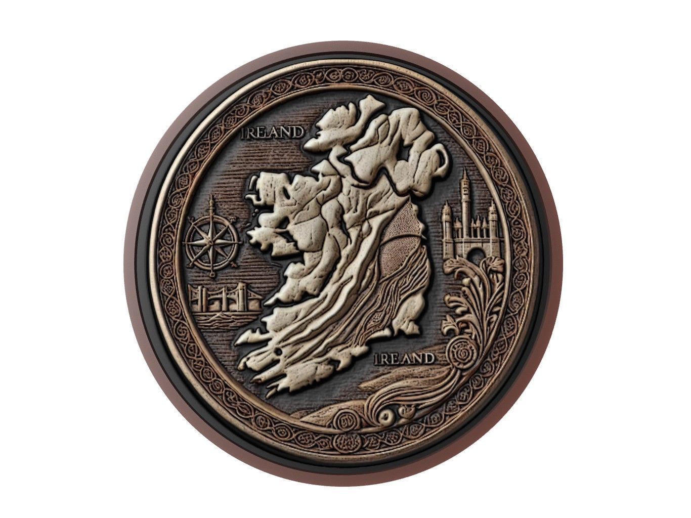Ireland Map Medallion Relief 3D print model_1