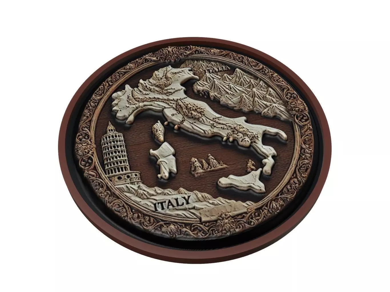 Italy Map Medallion Relief 3D print model
