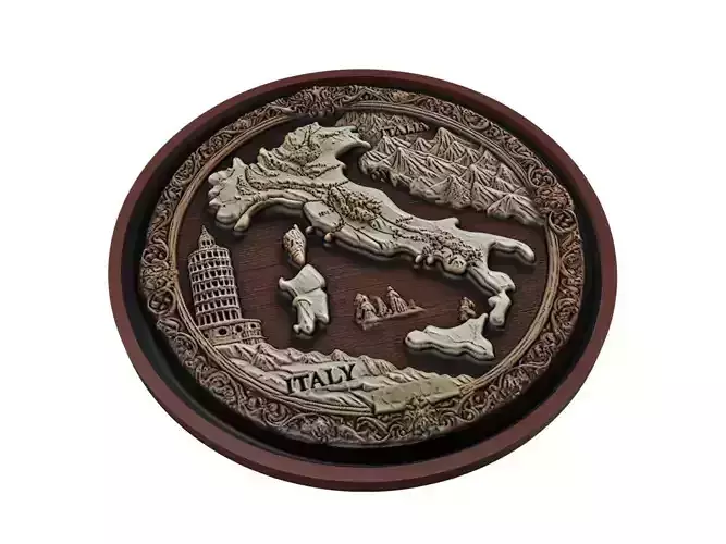 Italy Map Medallion Relief